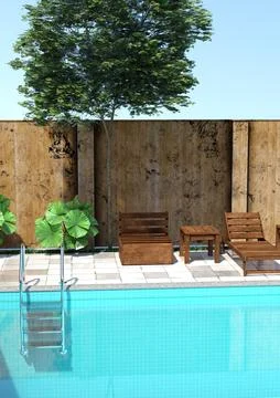 3D Rendering Outdoor Pool Stock Illustration