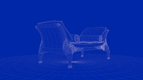 3d rendering of an outline chair object Stock Illustration