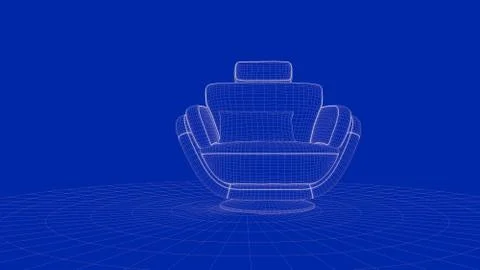 3d rendering of an outline chair object Stock Illustration