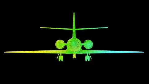 3d rendering of an outline rainbow color plane object on black Stock Illustration