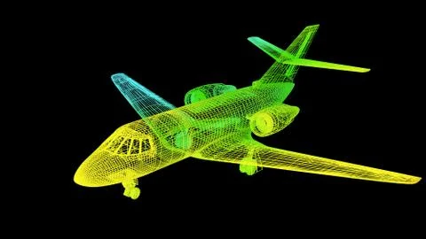 3d rendering of an outline rainbow color plane object on black Stock Illustration