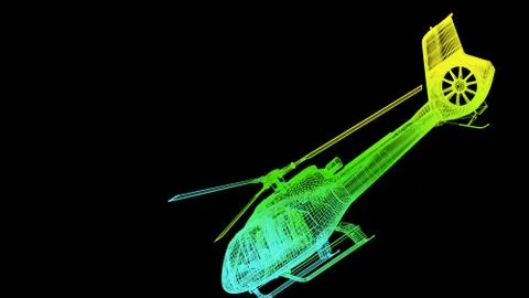 3d rendering of an outline rainbow color plane object on black Stock Illustration