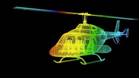3d rendering of an outline rainbow color plane object on black Stock Illustration