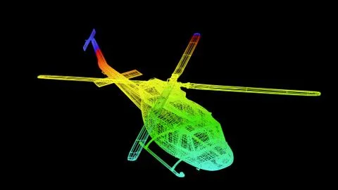 3d rendering of an outline rainbow color plane object on black Stock Illustration