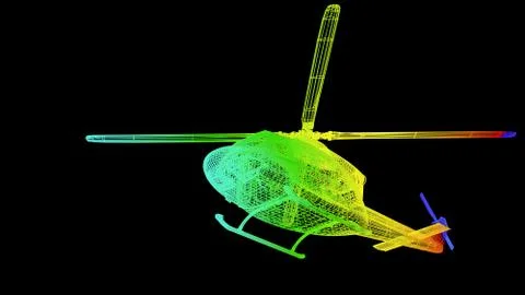 3d rendering of an outline rainbow color plane object on black Stock Illustration