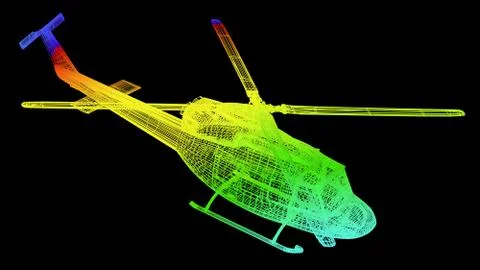 3d rendering of an outline rainbow color plane object on black Stock Illustration