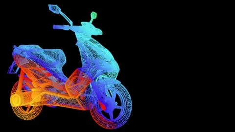 3d rendering of an outline rainbow color motor object on black Stock Illustration