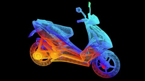 3d rendering of an outline rainbow color motor object on black Stock Illustration