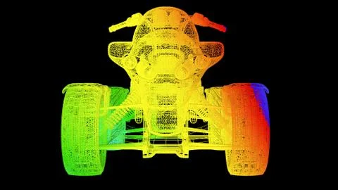 3d rendering of an outline rainbow color motor object on black Stock Illustration