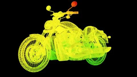 3d rendering of an outline rainbow color motor object on black Stock Illustration