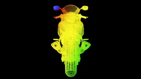 3d rendering of an outline rainbow color motor object on black Stock Illustration