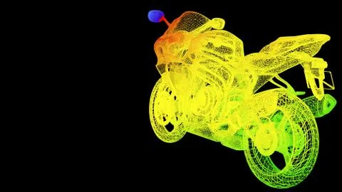 3d rendering of an outline rainbow color motor object on black Stock Illustration