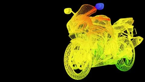 3d rendering of an outline rainbow color motor object on black Stock Illustration