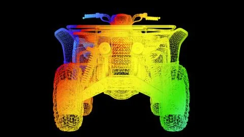 3d rendering of an outline rainbow color motor object on black Stock Illustration