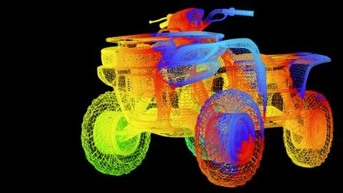 3d rendering of an outline rainbow color motor object on black Stock Illustration
