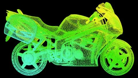 3d rendering of an outline rainbow color motor object on black Stock Illustration