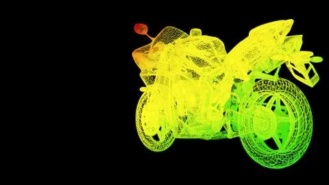 3d rendering of an outline rainbow color motor object on black Stock Illustration