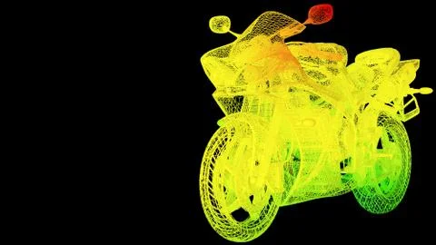 3d rendering of an outline rainbow color motor object on black Stock Illustration