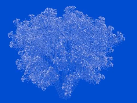 3d rendering of an outlined black tree with green edges isolated on white bac Stock Illustration