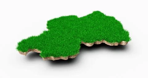 3D rendering of an outlined piece of land of Rwanda on white background Stock Illustration