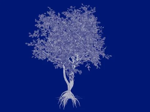 3d rendering of an outlined tree blueprint isolated on blue background イラスト素材