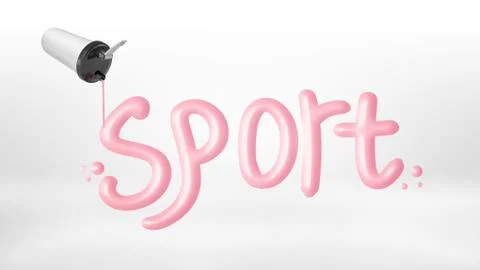 3d rendering of a overturned protein shaker bottle leaks pink yoghurt in shape 스톡 일러스트