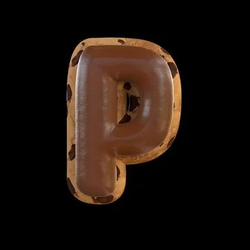 3d rendering of the P letter recreating a cookie with chocolate on top Ilustração Stock