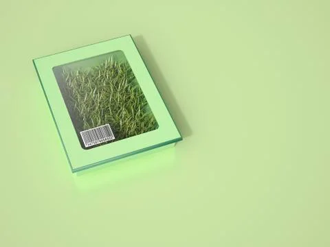 3D rendering, Packadged grass with bar code on cocloful background Stock Illustration