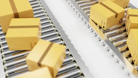 3D rendering Packages delivery, packaging service and parcels transportation Stock Illustration