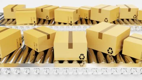 3D rendering Packages delivery, packaging service and parcels transportation Illustrazione stock