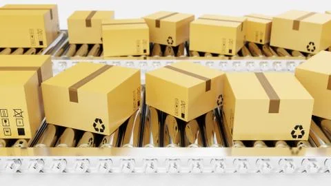 3D rendering Packages delivery, packaging service and parcels transportation Stock Illustration