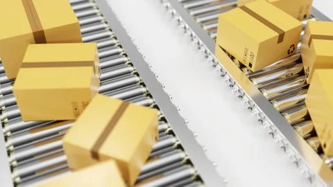 3D rendering Packages delivery, packaging service and parcels transportation Stock Illustration