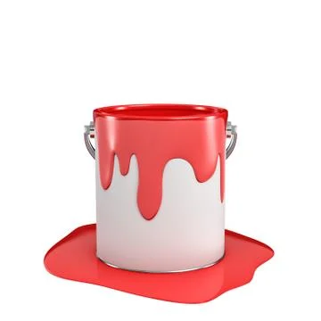 3d rendering of a paint bucket full of red paint with some of it overflown to Stock Illustration