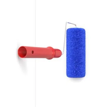 3d rendering of paint roller in top view with red handles and blue fluffy covers Stock Illustration