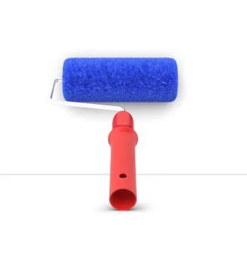 3d rendering of paint roller in top view with red handles and blue fluffy covers Stock-Illustration