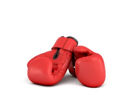 3d rendering of a pair of red boxing gloves lying close to each other on a white Stock Illustration