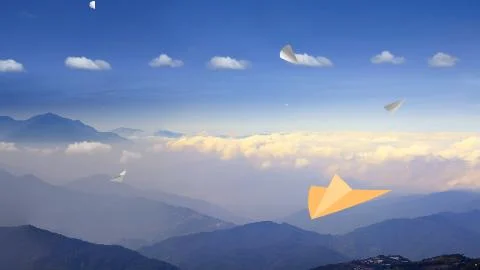 3d rendering of Paper airplane flying on sky background Stock Illustration