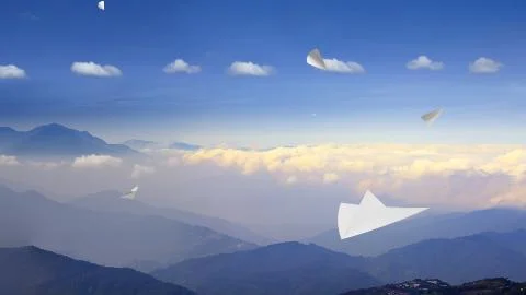 3d rendering of Paper airplane flying on sky background Stock Illustration