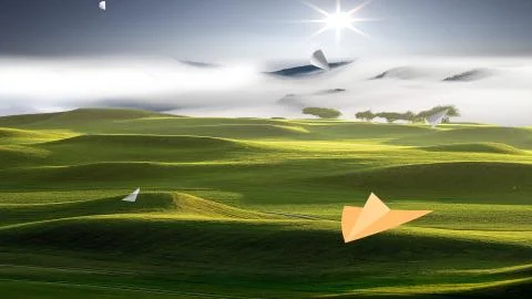 3d rendering of Paper airplane flying on sky background Illustrazione stock