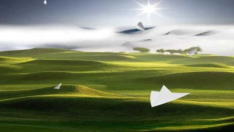 3d rendering of Paper airplane flying on sky background Stock Illustration