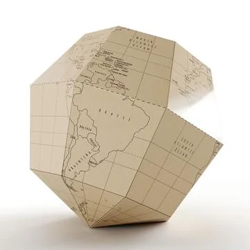 3D rendering of a paper globe against a plain white background. Stock Illustration