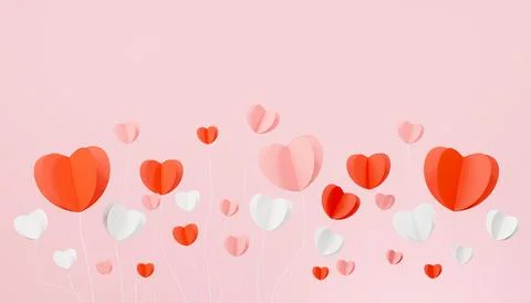 3d rendering of paper heart balloon on clean background for mock up and web.. Stock-Illustration