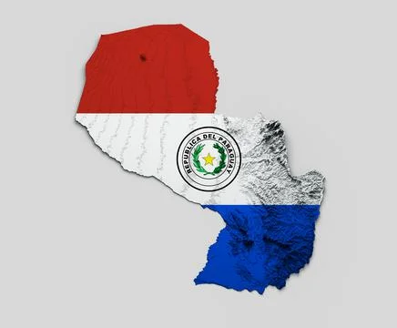 3d rendering of Paraguay Relief Map with Paraguay Flag isolated on gray backgrou イラスト素材