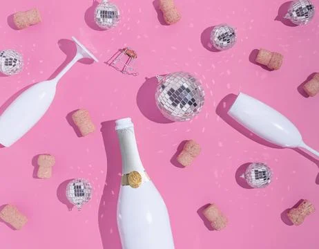 3D rendering of the party related objects on pink background, the concept of min Stock Illustration