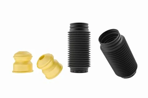 3D rendering. Passenger car dust cap and buffer mounting, new auto parts, spare Stock Photos