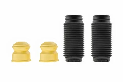 3D rendering. Passenger car dust cap and buffer mounting, new auto parts, spare Stock Photos