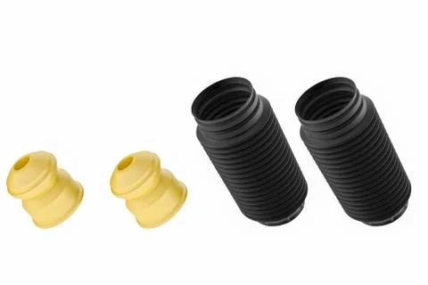 3D rendering. Passenger car dust cap and buffer mounting, new auto parts, spare Stock Photos