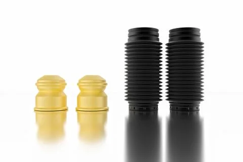 3D rendering. Passenger car dust cap and buffer mounting, new auto parts, spare Stock Photos