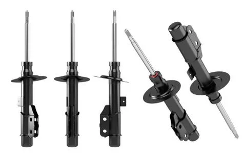 3D rendering. Passenger car Shock Absorber, new auto parts, spare parts. Stock Photos