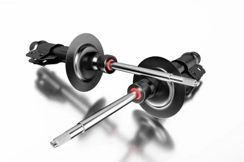 3D rendering. Passenger car Shock Absorber, new auto parts, spare parts. Stock Photos
